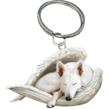 (White German ShepherD) 2pcs Angel Sleeping Dog Acrylic Keychains Pendants Home Decoration Ornaments Stationery Gifts Y