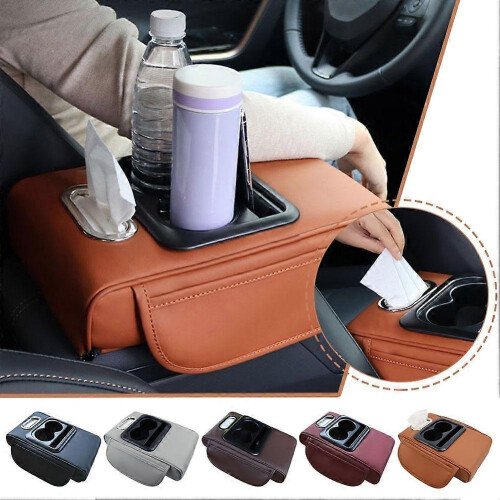(Black) Car Center Console Armrest Pillow Auto Armrest Box Cushion Pad with Cup Holder 2