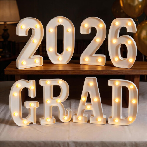 8PCS Plastic LED Lighted Alphabets Letter Number For 2026-White 1