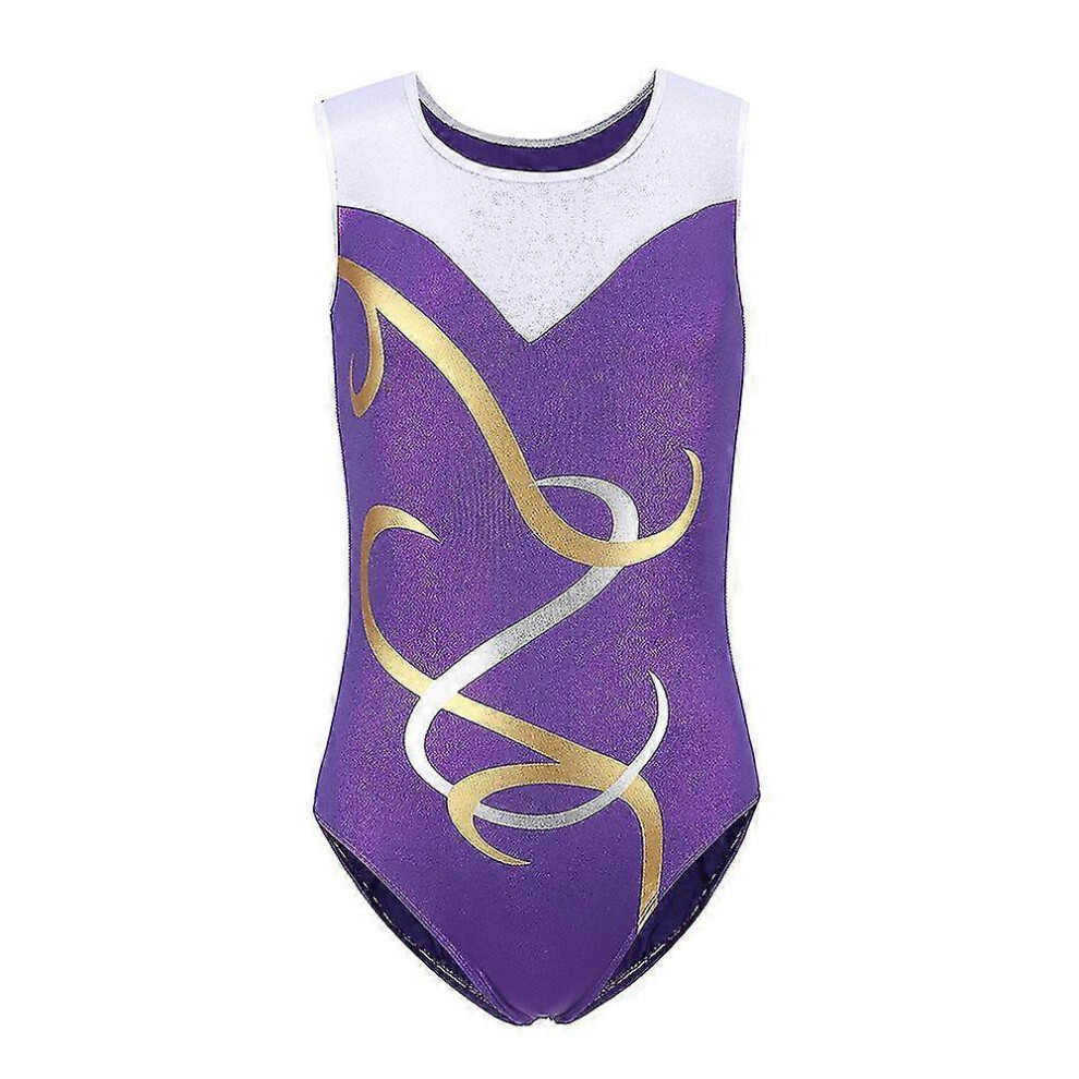 (13-14Y, Purple) Girls' Sleeveless Dancewear Gymnastics Leotard Ballet Leotards-image