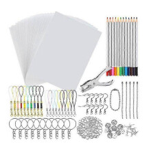 198 Pcs Shrinky Art Paper Heat Shrink Plastic Kit Hole Punch Keychains Pencils Diy Drawing-hs