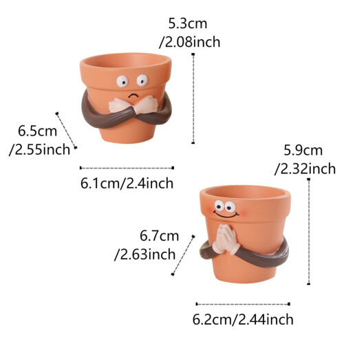 Pots en forme de main de prière avec visages amusants, Pots de 2