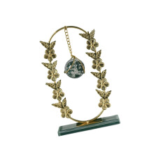 Elegant Crystal Ball with Metal Wreath Glass Stand for Home-B