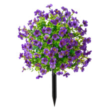 Artificial Flower Plant With Stake For Garden Yard Front-Purple