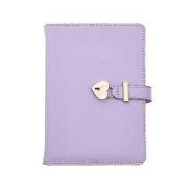 (A5 Purple) Notebook A5 Diary With Heart Lock Pu Leather Notebook School Supplies Lockable