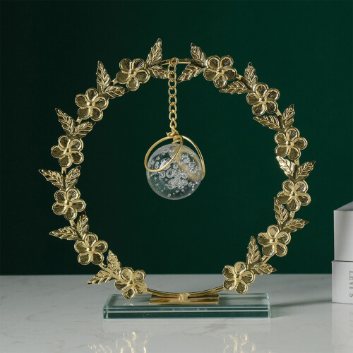 Sphère de boule de cristal avec couronne en métal et support-UN 1