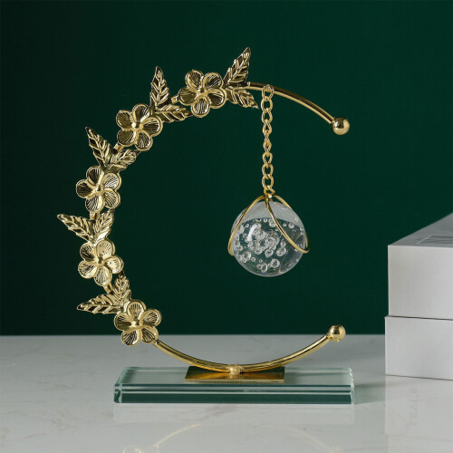 Sphère de boule de cristal avec couronne en métal et support-UN 2