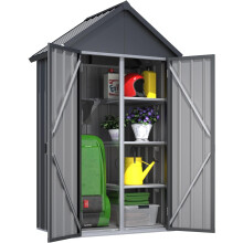 Tall Outdoor Garden Storage Cabinet with Double Door & 4 Adjustable Shelves, Metal Slim Shed for Garden Garage