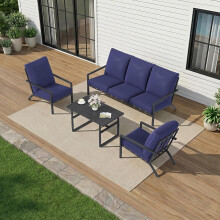 5 Seater Outdoor Garden Furniture Set, 3-Seater Sofa & 2 Armchairs with Coffee Table