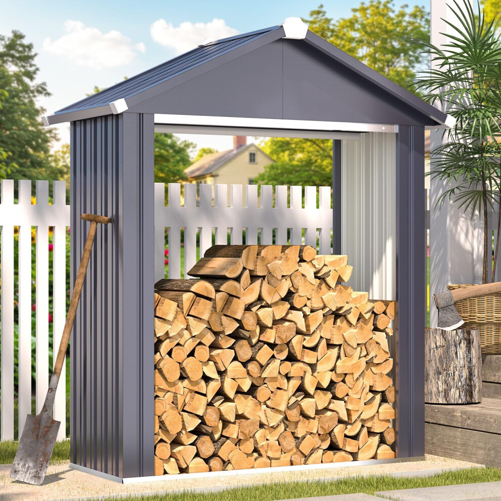 Yodolla Heavy Duty Galvanized Steel Log Store – Outdoor Firewood Shelter With Apex Roof