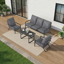 5 Seater Outdoor Garden Furniture Set, 3-Seater Sofa & 2 Armchairs with Coffee Table