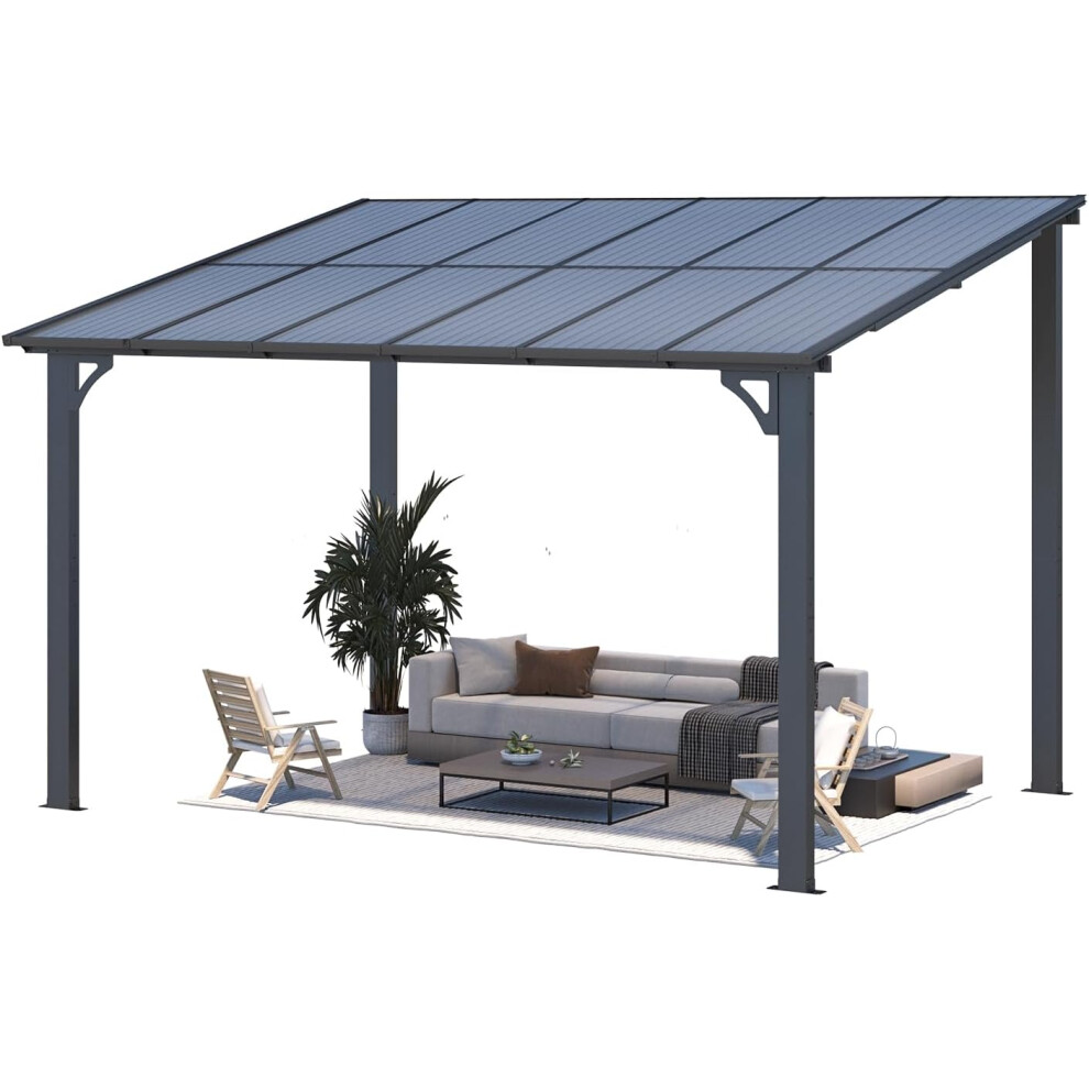 Yodolla 2.4X3.65m Aluminium Lean-To Gazebo, Wall-Mounted Hardtop Roof Pergola