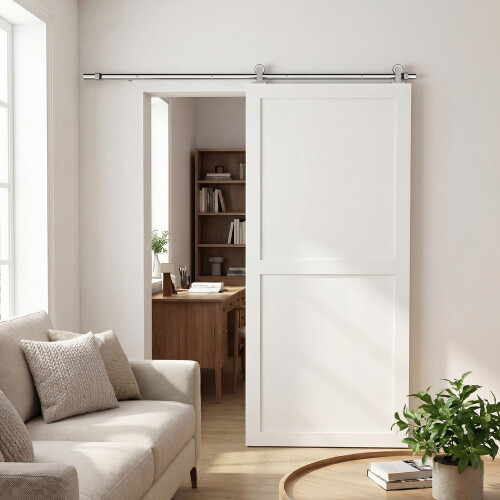 Homcom (S) HOMCOM Sliding Door Hardware Kit Smooth Quiet Sliver Tone