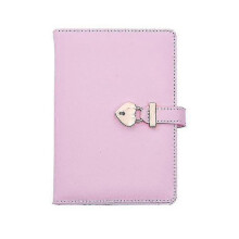 (A5 Pink) Notebook A5 Diary With Heart Lock Pu Leather Notebook School Supplies Lockable