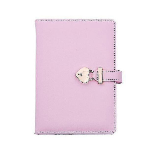 (A5 Pink) Notebook A5 Diary With Heart Lock Pu Leather Notebook School Supplies Lockable