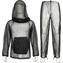 (L XL, Pirate Black) Mosquito Net Suit Camo Hunting Mesh Suit Bug Net Clothing With Hood For Outdoor
