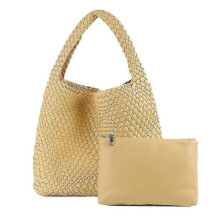 (Light yellow) Leather Woven Bag For Women Fashion Shoulder Hobo Bags Tote Handbag Top Handle Bucket Bags