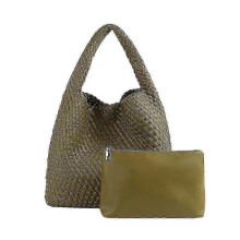 (Olive green) Leather Woven Bag For Women Fashion Shoulder Hobo Bags Tote Handbag Top Handle Bucket Bags