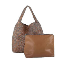 (Mocha Brown) Leather Woven Bag For Women Fashion Shoulder Hobo Bags Tote Handbag Top Handle Bucket Bags