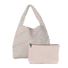 (Light pink) Leather Woven Bag For Women Fashion Shoulder Hobo Bags Tote Handbag Top Handle Bucket Bags