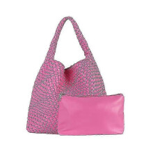 (Rose Pink) Leather Woven Bag For Women Fashion Shoulder Hobo Bags Tote Handbag Top Handle Bucket Bags