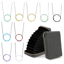 9 paires d'aiguilles à tricoter circulaires en acier-gris 80cm