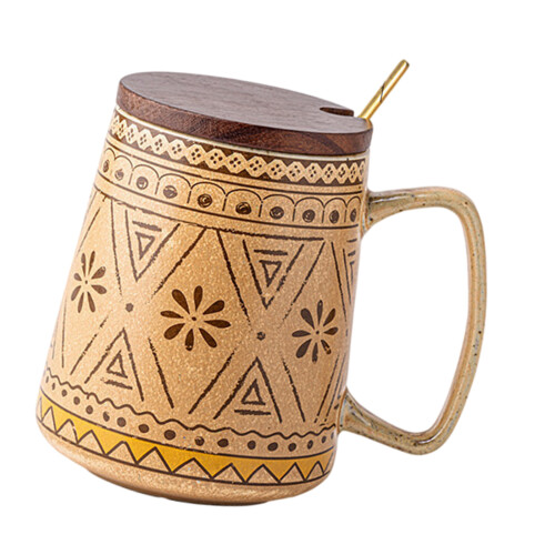 Große Keramikbecher im klassischen Stil mit-Löffel mit Deckel