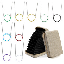 Aiguille à tricoter circulaire en acier inoxydable-Kaki 80cm