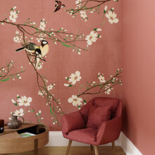 Superfresco Easy Birds & Blossom Pink Print To Order 3m x 2.8m Mural | Wallpaper Roll