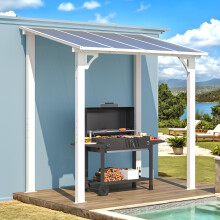 2.4x1.5m Aluminium Lean-to Gazebo, Wall-Mounted Hardtop Roof Pergola