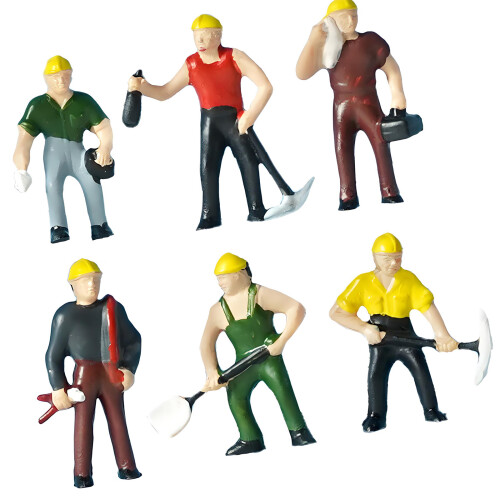 6 Piece ABS Miniature Construction Building Worker Figure 1:87