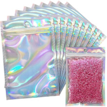 100pcs Foil Ziplock Bags, 10 X 15cm Holographic Colour Mylar Bags Double-sided Metallic Foil Flat Ziplock Smell Proof Storage Bags for Party Favor Jew