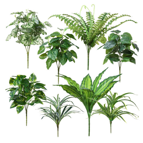 Artificial Plastic Leaves Bundles Weatherproof Plant for-8cap