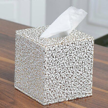 Tissue Box Holder, Square Pu Leather Tissue Box Cover for Bathroom Vanity Countertops Home Office Car (gold)