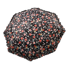 Floral Print Lace Umbrella Black Coated Fabric Ergonomic-Black