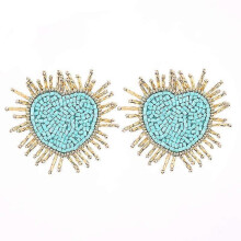 (E1254 Turkey Blue) Bohemian Oorbellen Multicolor Heart Dangle Earrings For Women Trendy Beads Statement Earrings Wedding Fashion Jewelry