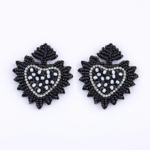 (E1104 Black) Bohemian Oorbellen Multicolor Heart Dangle Earrings For Women Trendy Beads Statement Earrings Wedding Fashion Jewelry