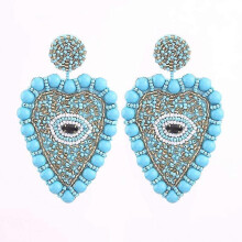 (E1238 Lt Blue) Bohemian Oorbellen Multicolor Heart Dangle Earrings For Women Trendy Beads Statement Earrings Wedding Fashion Jewelry