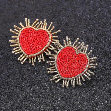 (E1254 Red) Bohemian Oorbellen Multicolor Heart Dangle Earrings For Women Trendy Beads Statement Earrings Wedding Fashion Jewelry