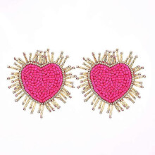 (E1254 Rose) Bohemian Oorbellen Multicolor Heart Dangle Earrings For Women Trendy Beads Statement Earrings Wedding Fashion Jewelry