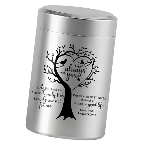 Tasteful Aluminum Keepsakes Urn With Symbolic Trees-Silver