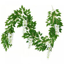 (2m, White) Artificial Wisteria Flower Vine Hanging Wedding Decor Garlands Home Outdoor Indoor Decor Flower for Room Wall Decor