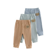 (12-18 Months, Multicolor) Toddler Boys Girls 3 Pack Pants Set Adorable Bear Embroidery Elastic Waist Long Trousers for Daily Wear