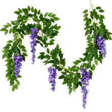 (2m, Purple) Artificial Wisteria Flower Vine Hanging Wedding Decor Garlands Home Outdoor Indoor Decor Flower for Room Wall Decor