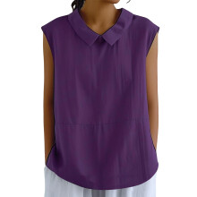 Cotton Linen Shirts for Women Sleeveless Collared-Purple XL
