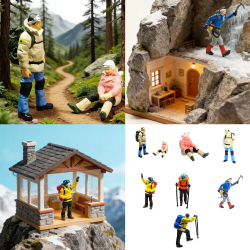 Highly Detailed 1/87 Miniature Backpackers On-Mountain Climber 2