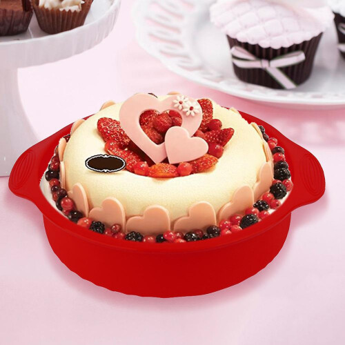 29 cm (11,42 tommer) 3D rund silikonkakeform for baking (rød) 1