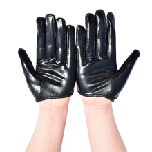 Modern Half Palms Gloves Glossy Enamel Leather Short-Black