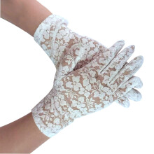 Short Lace Flower Gloves for Women Formal Event-White