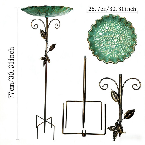 Weatherproof Wrought Iron Bird Bath With Broad Base Feeding 2